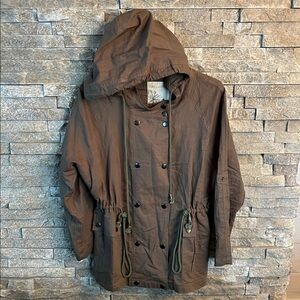 💚En Creme Army Green Hooded Utility Jacket